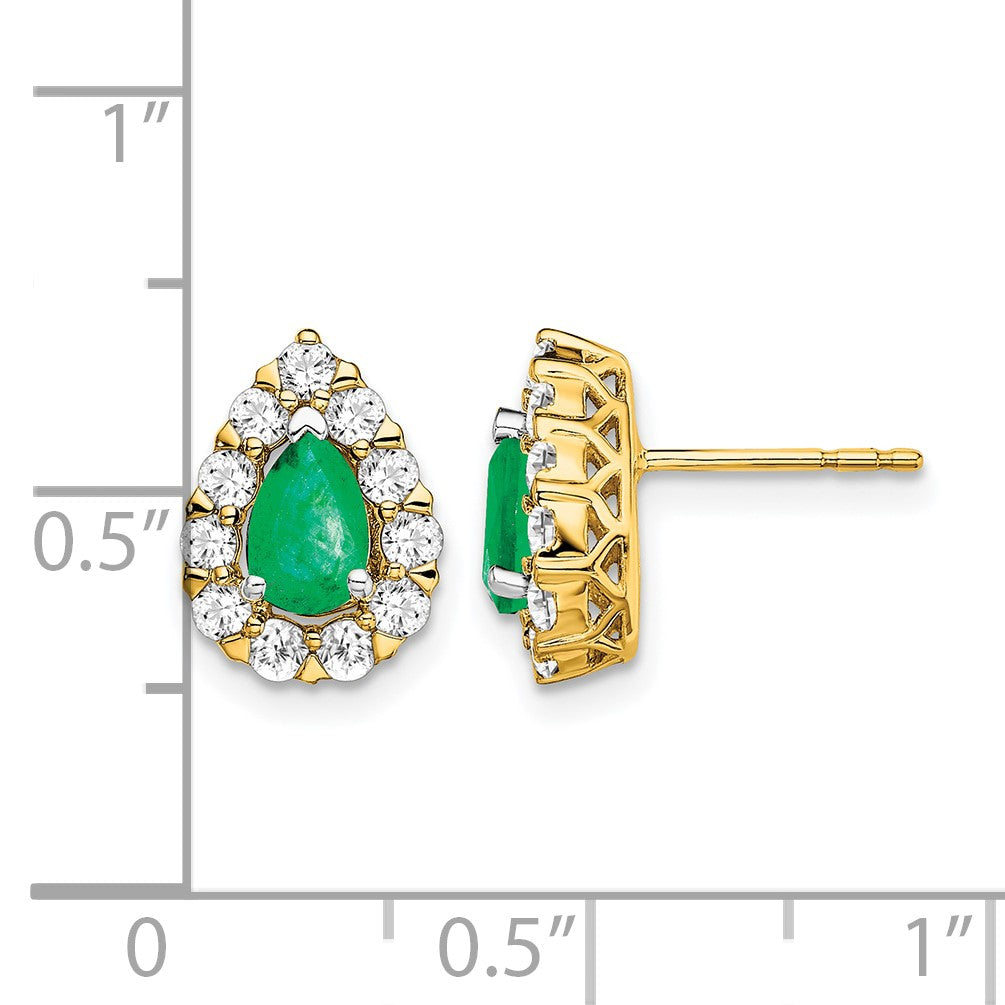 14k 6x4mm Pear Emerald and 3/4 carat Diamond Halo Post Earrings