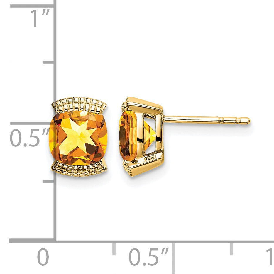 14k 6mm Cushion Citrine Post Earrings