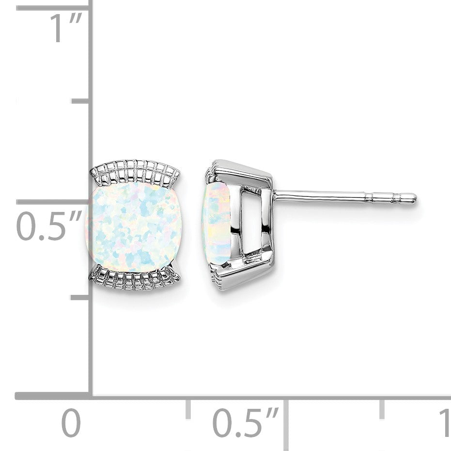 14k White Gold 6mm Cushion Lab Created Opal Post Earrings