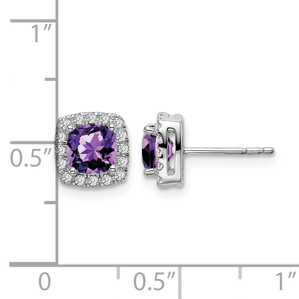 14k White Gold 5mm Cushion Amethyst and .19 carat Diamond Halo Post Earrings