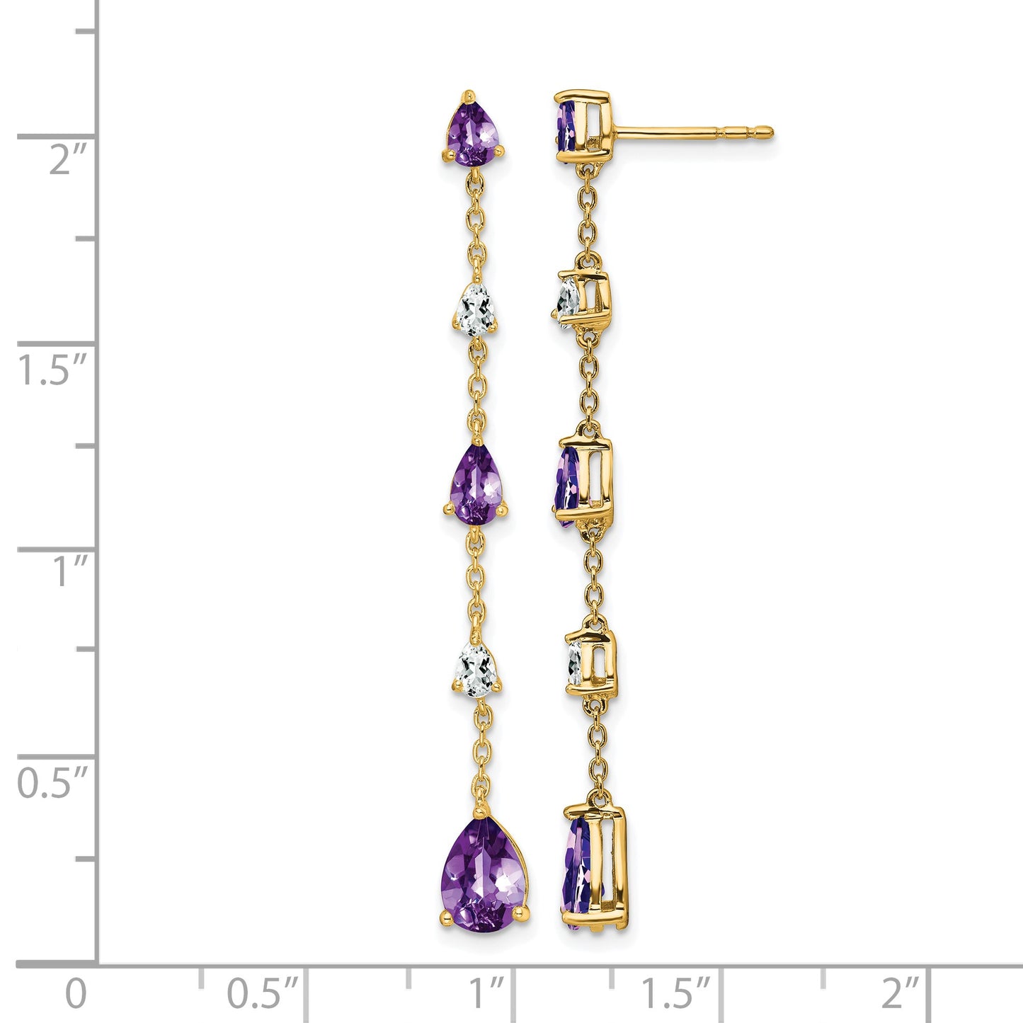 14k Pear Amethyst and White Topaz Dangle Chain Post Earrings
