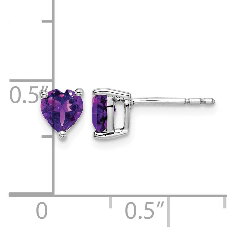 14k White Gold 5mm Heart Amethyst Post Earrings