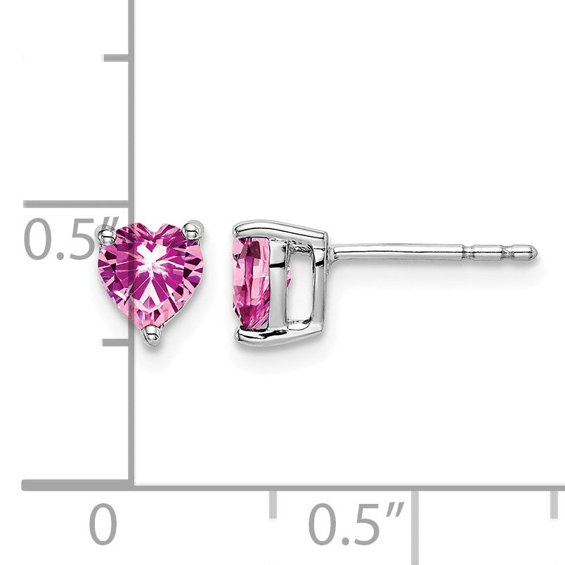 14k White Gold 5mm Heart Lab Created Pink Sapphire Post Earrings