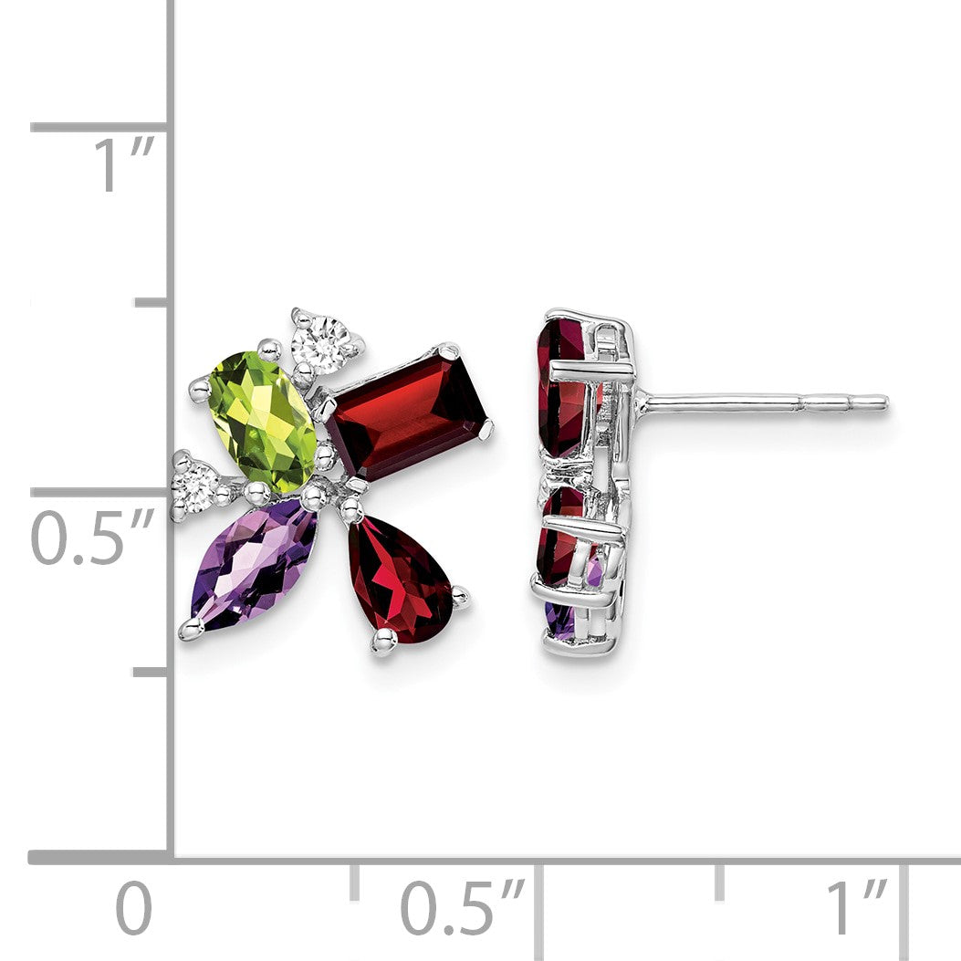14k White Gold Amethyst/Peridot/Garnet/Diamond Post Earrings