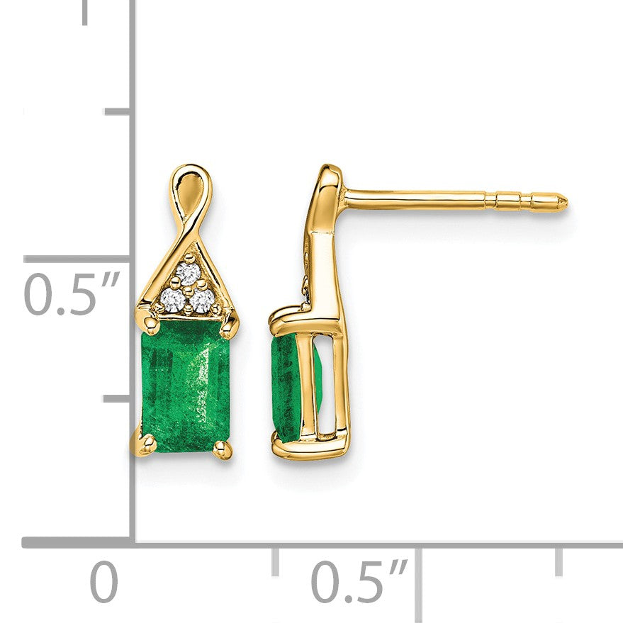 14k 6x4mm Emerald-cut Emerald and Diamond Post Earrings