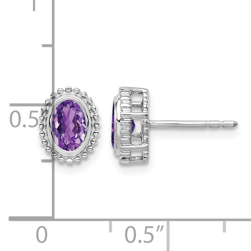 14k White Gold 6x4mm Oval Amethyst Post Earrings