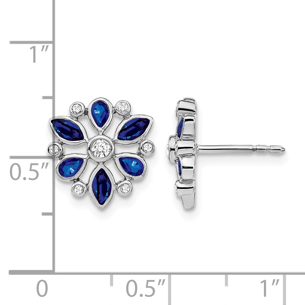 14k White Gold Marquise and Pear Sapphire and Diamond Post Earrings