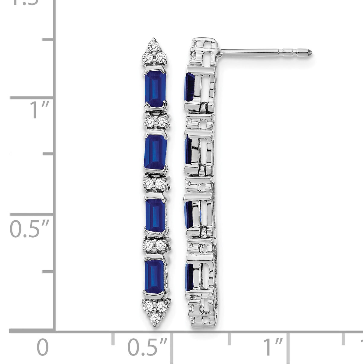 14k White Gold Emerald-cut Sapphire and Diamond 4-stone Dangle Post Earrings