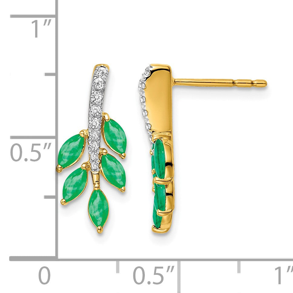 14k Emerald and Diamond Leaf Post Earrings
