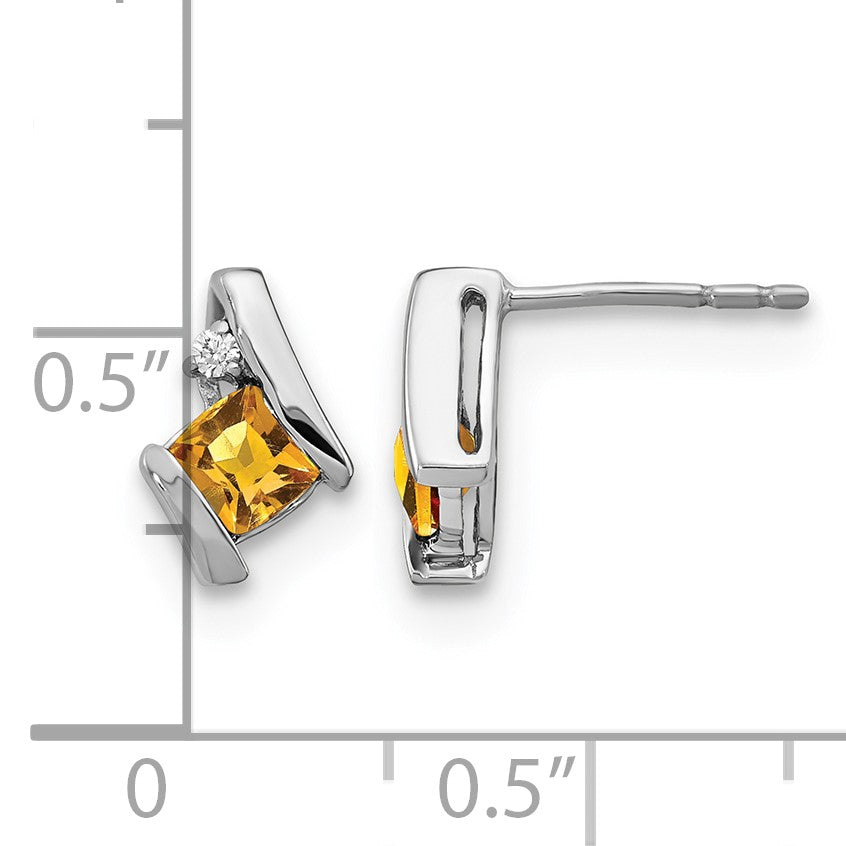 Sterling Silver Antique Cushion Citrine and Diamond Earrings