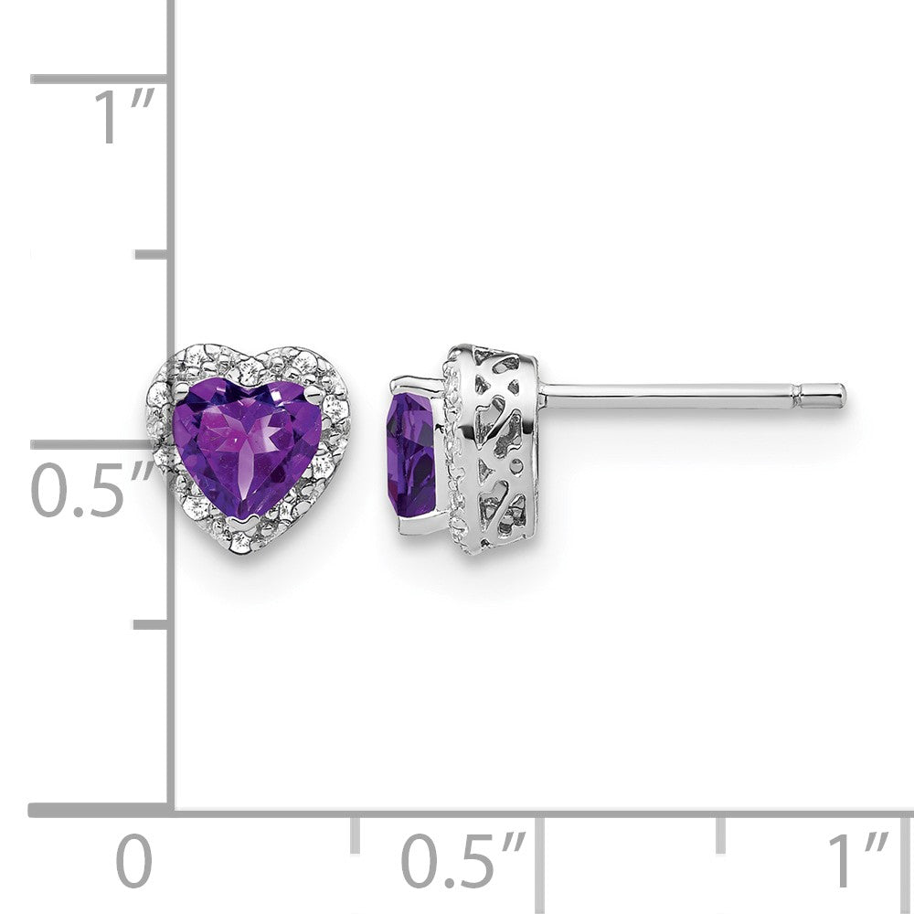 Sterling Silver Rhodium-plated Amethyst and Diamond Earrings