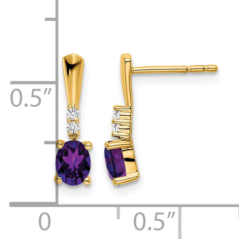 14K 5x3 Oval February/Amethyst and Diamond Dangle Post Earrings