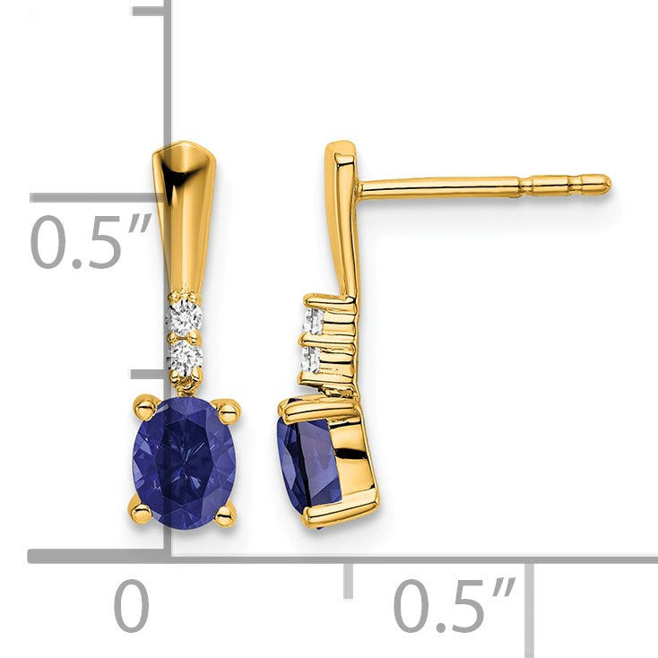 14K 5x3 Oval September/Lab Created Sapphire and Diamond Dangle Post Earrings