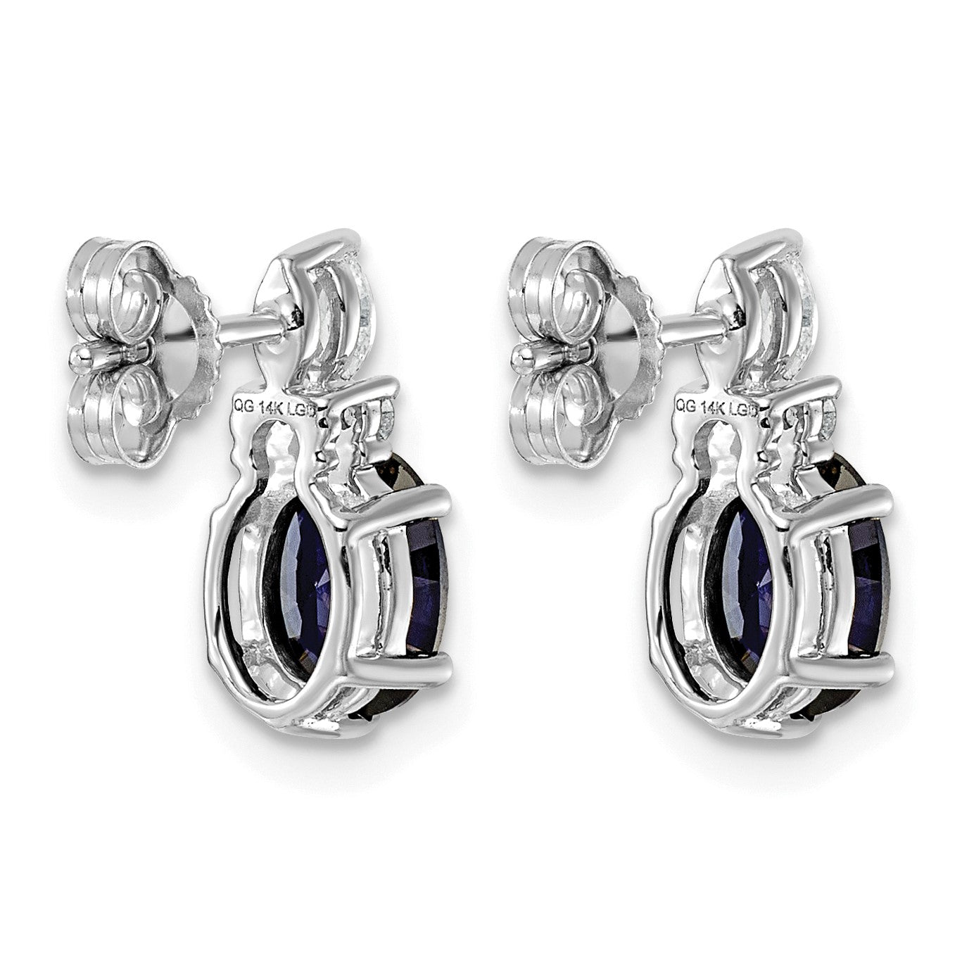 14k White Gold Created Blue Sapphire & 1/6 carat Lab Grown Diamond VS/SI+ G+ September Birthstone Complete Twisted Earrings