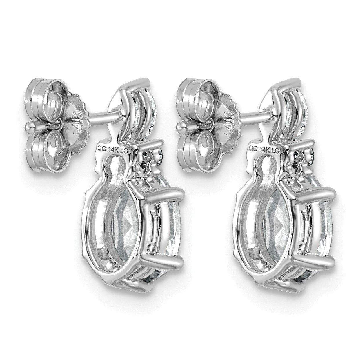 14K White Gold Diamond and 7x5 Oval April/White Topaz Post Earrings