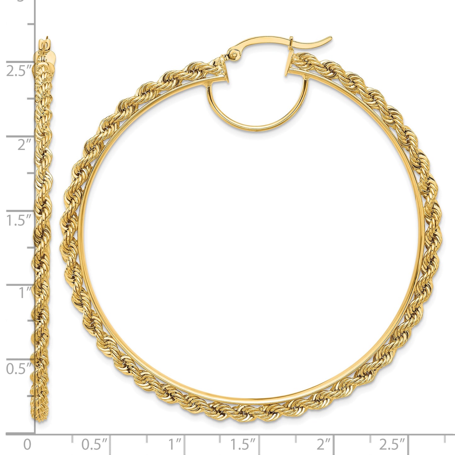 14k Polished and D/C Rope 2.95mm Hoop Earrings