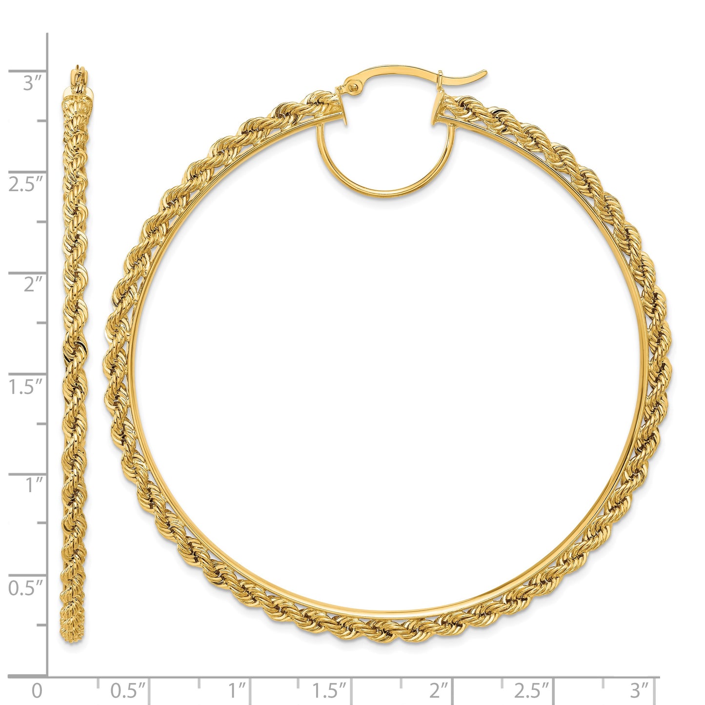 14k Polished and D/C Rope 2.95mm Hoop Earrings