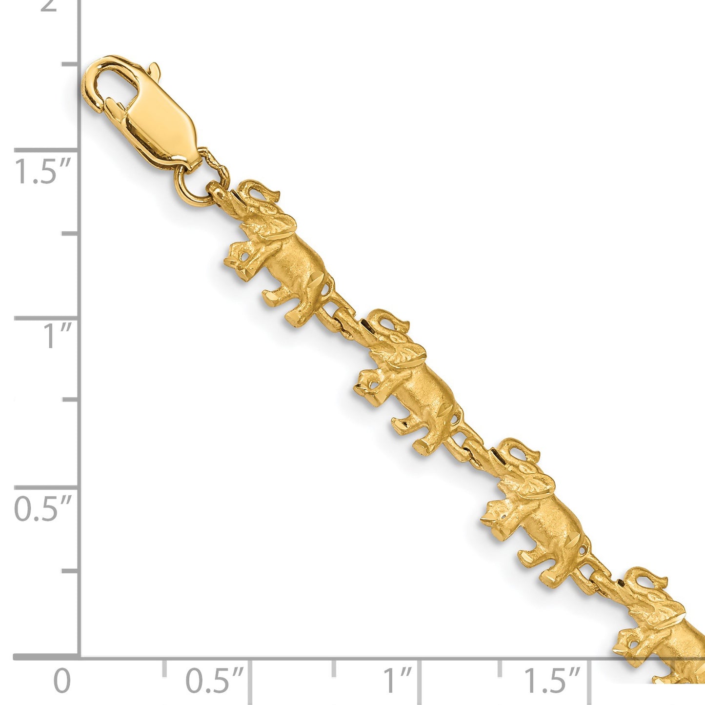 14K Satin Diamond-cut Elephant 7 inch Bracelet