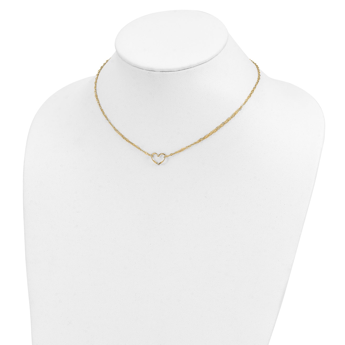 14K Double Strand Heart Pendant 16 inch Necklace Plus 2 inch Extender
