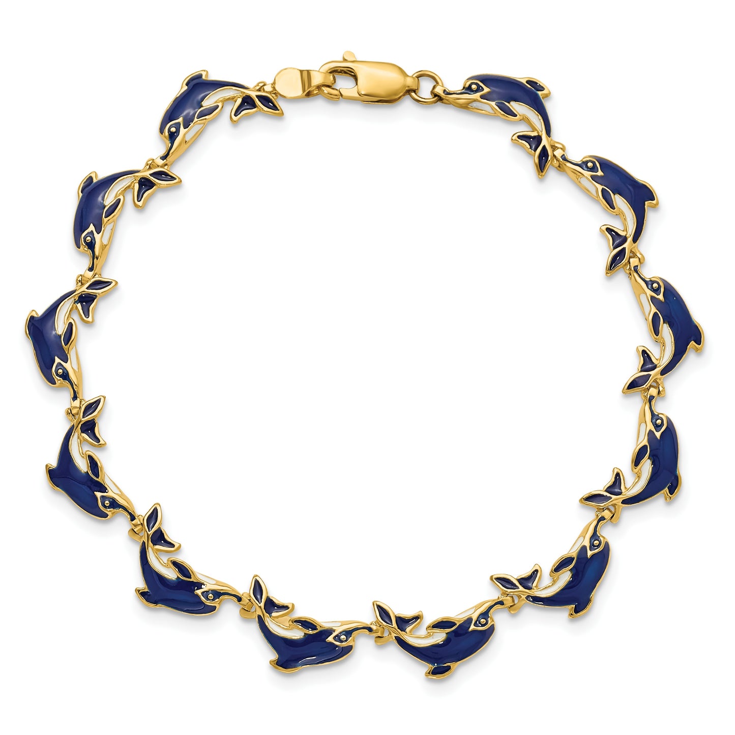 14k Blue Enameled Dolphin 7.25 inch Bracelet