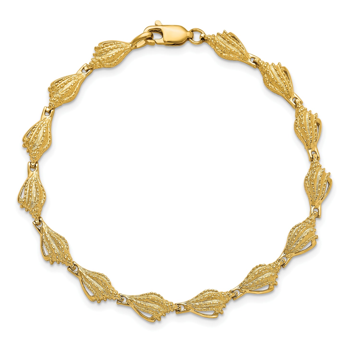 14k Textured Conch Shell 7.25 inch Bracelet