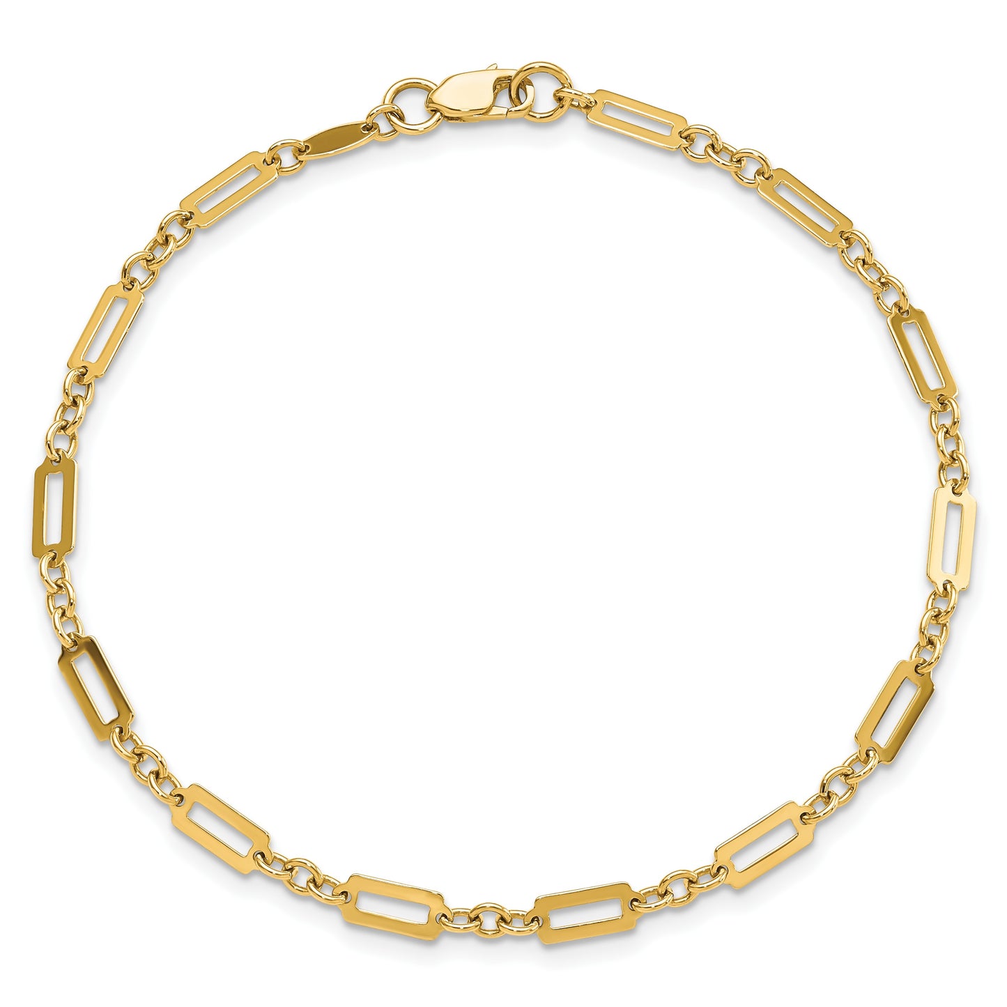 14K Polished Fancy Rectangle Link 7.5 inch Bracelet