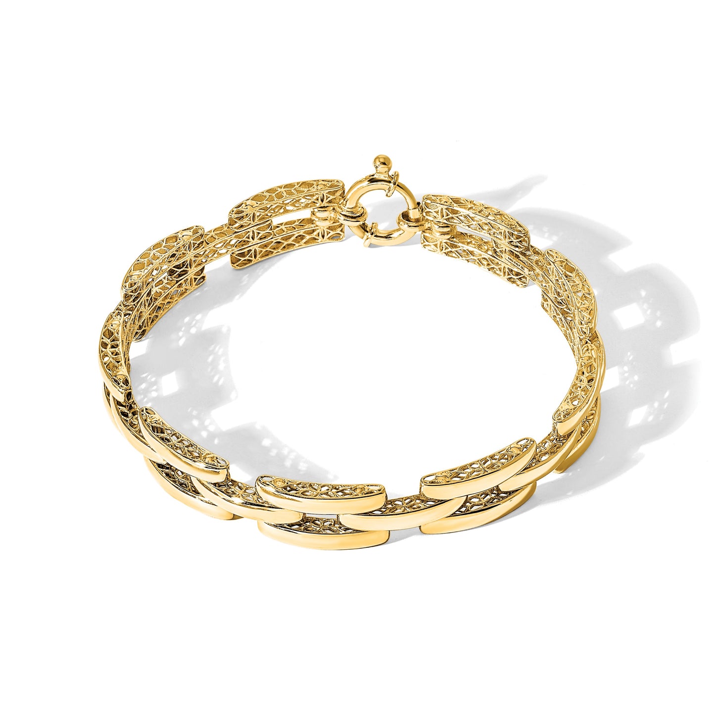 14K Polished 8.9mm Fancy Square Link 7.5 inch Bracelet