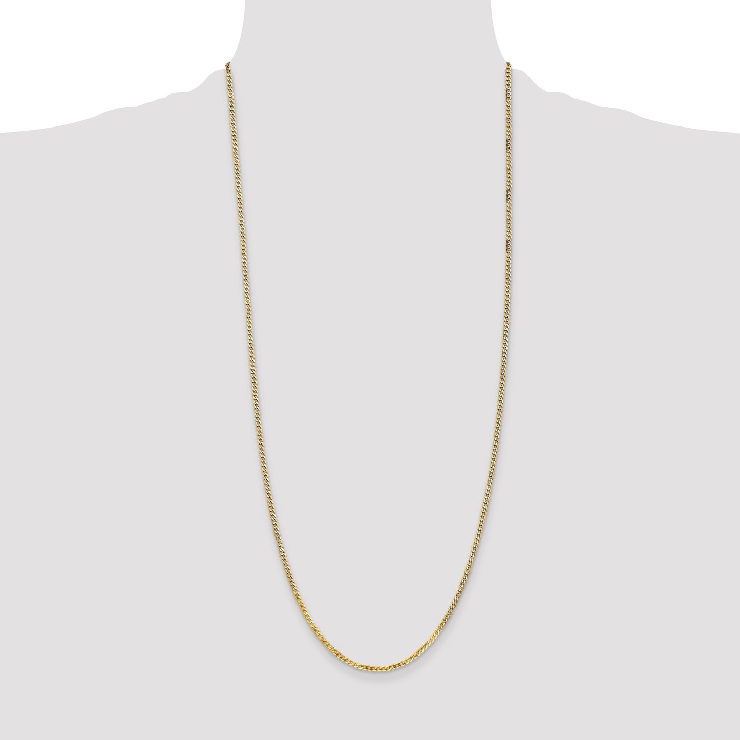 14K 30 inch 2.2mm Flat Beveled Curb with Lobster Clasp Chain