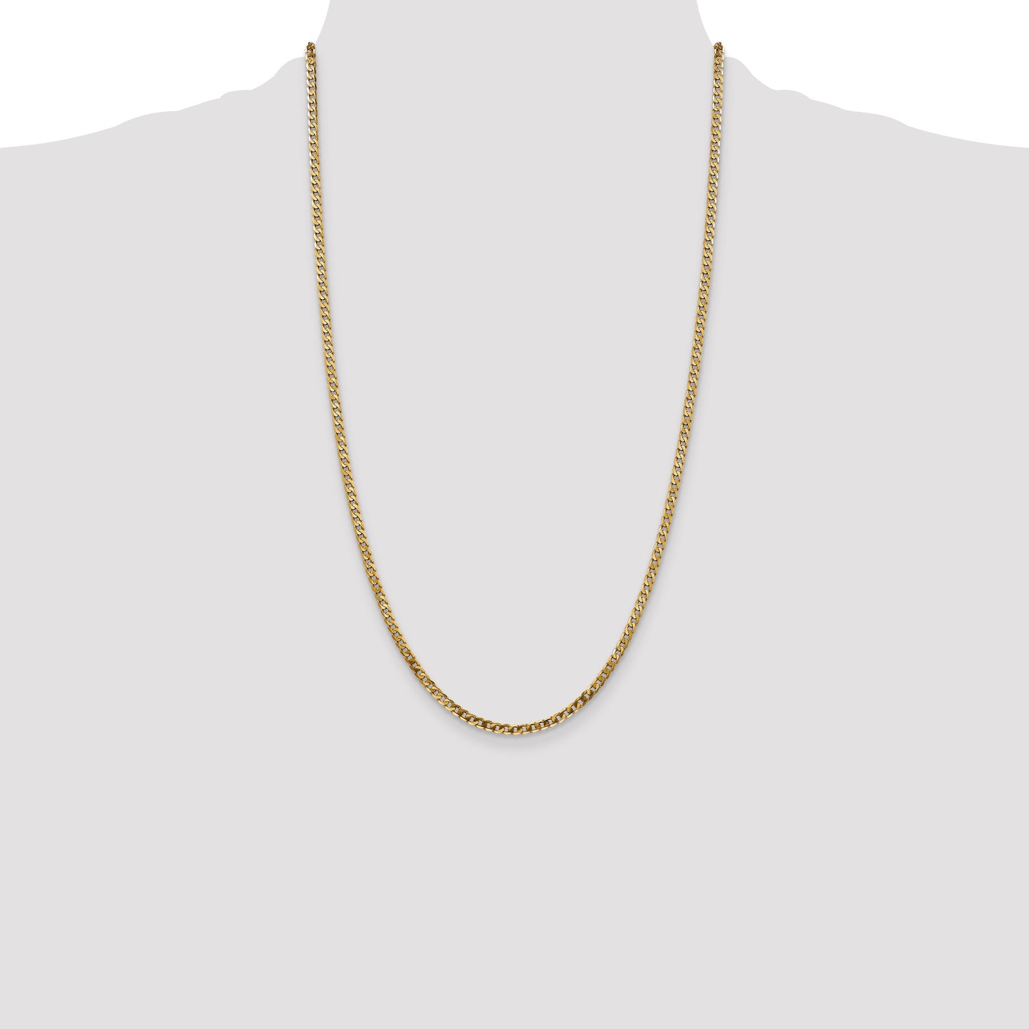 14K 26 inch 2.9mm Flat Beveled Curb with Lobster Clasp Chain