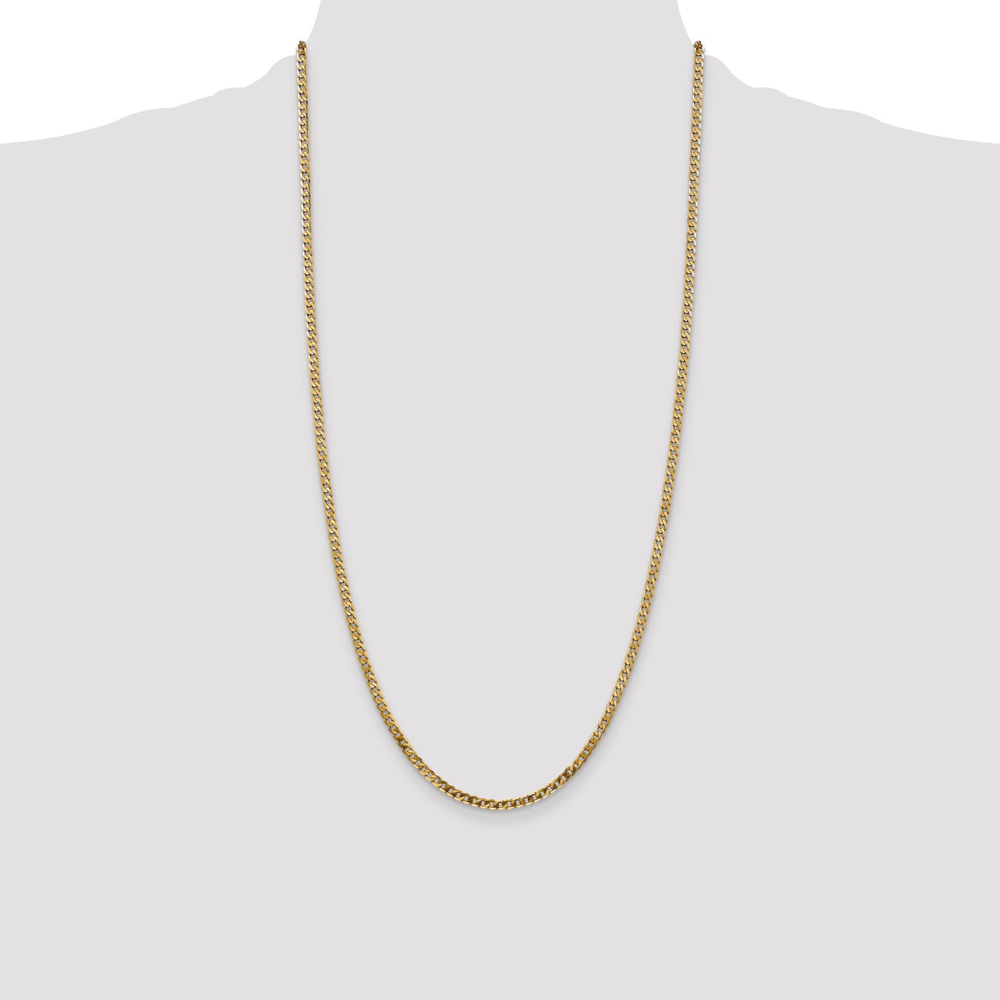 14K 28 inch 2.9mm Flat Beveled Curb with Lobster Clasp Chain