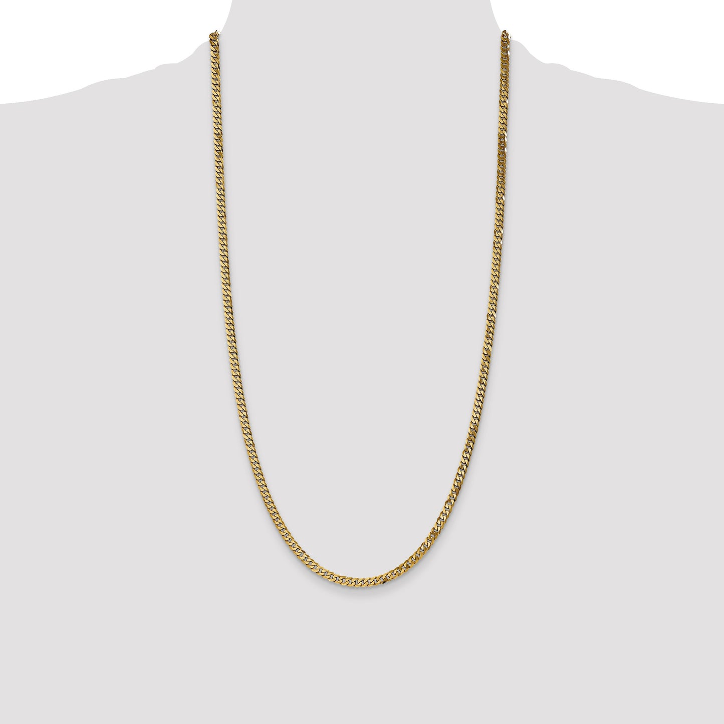 14K 28 inch 3.9mm Flat Beveled Curb with Lobster Clasp Chain