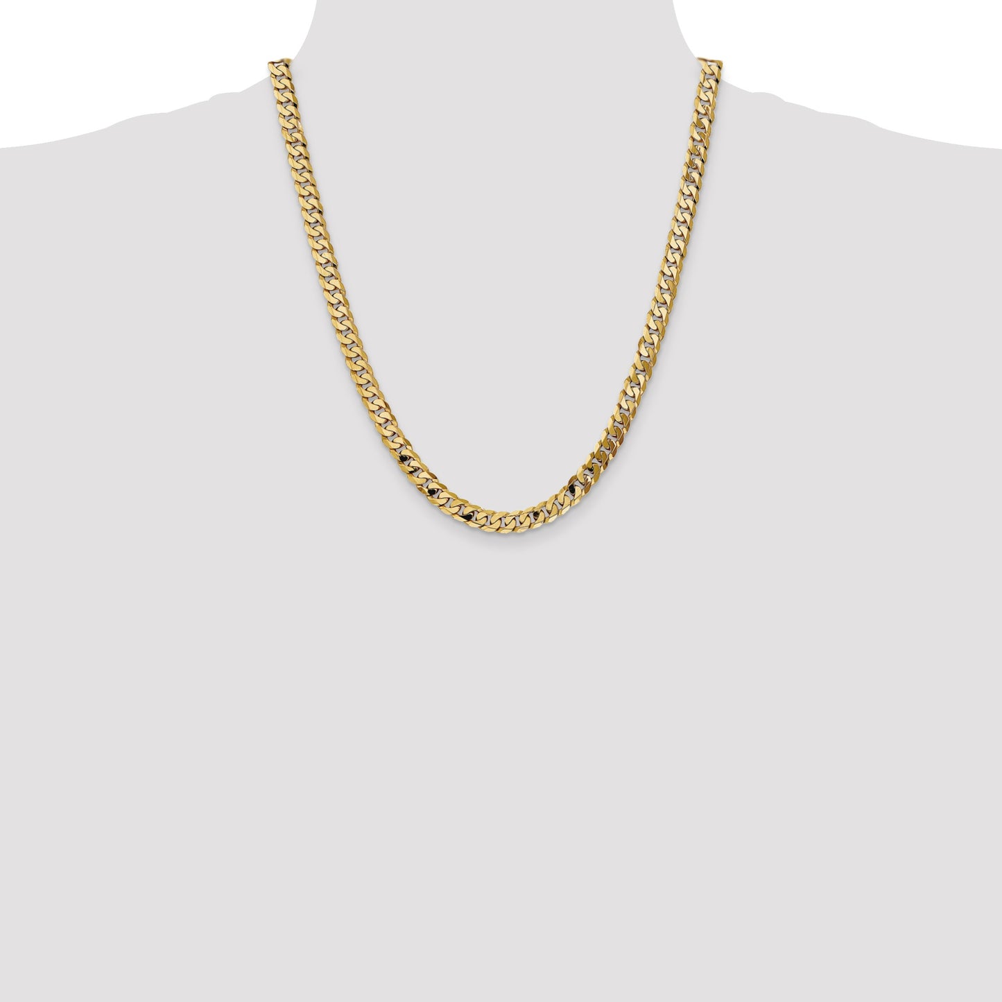 14K 22 inch 7.25mm Flat Beveled Curb with Lobster Clasp Chain