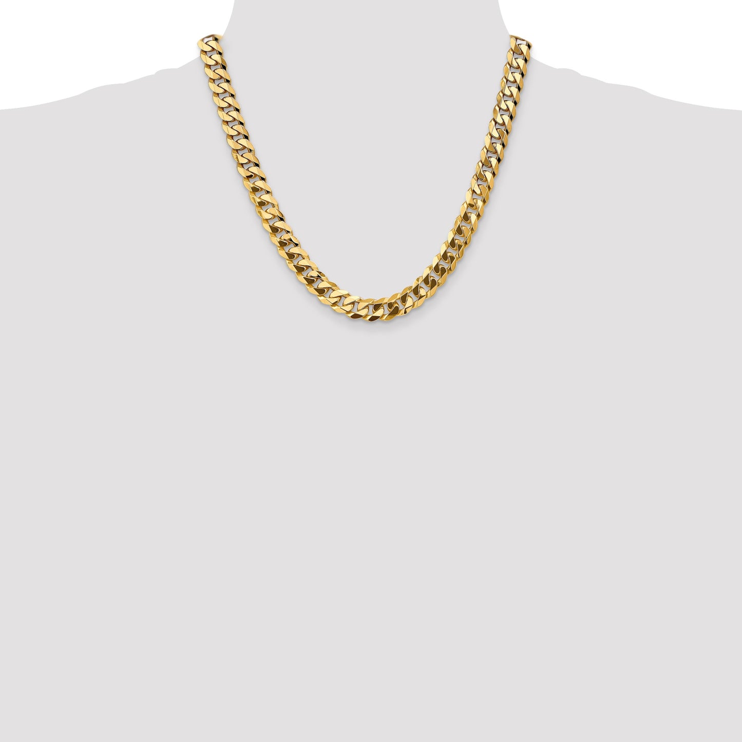 14K 20 inch 9.5mm Flat Beveled Curb with Lobster Clasp Chain
