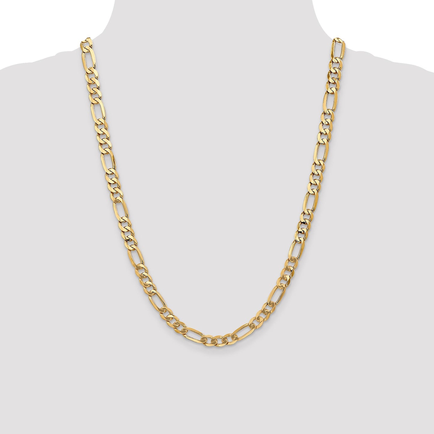 14K 24 inch 7mm Flat Figaro with Lobster Clasp Chain