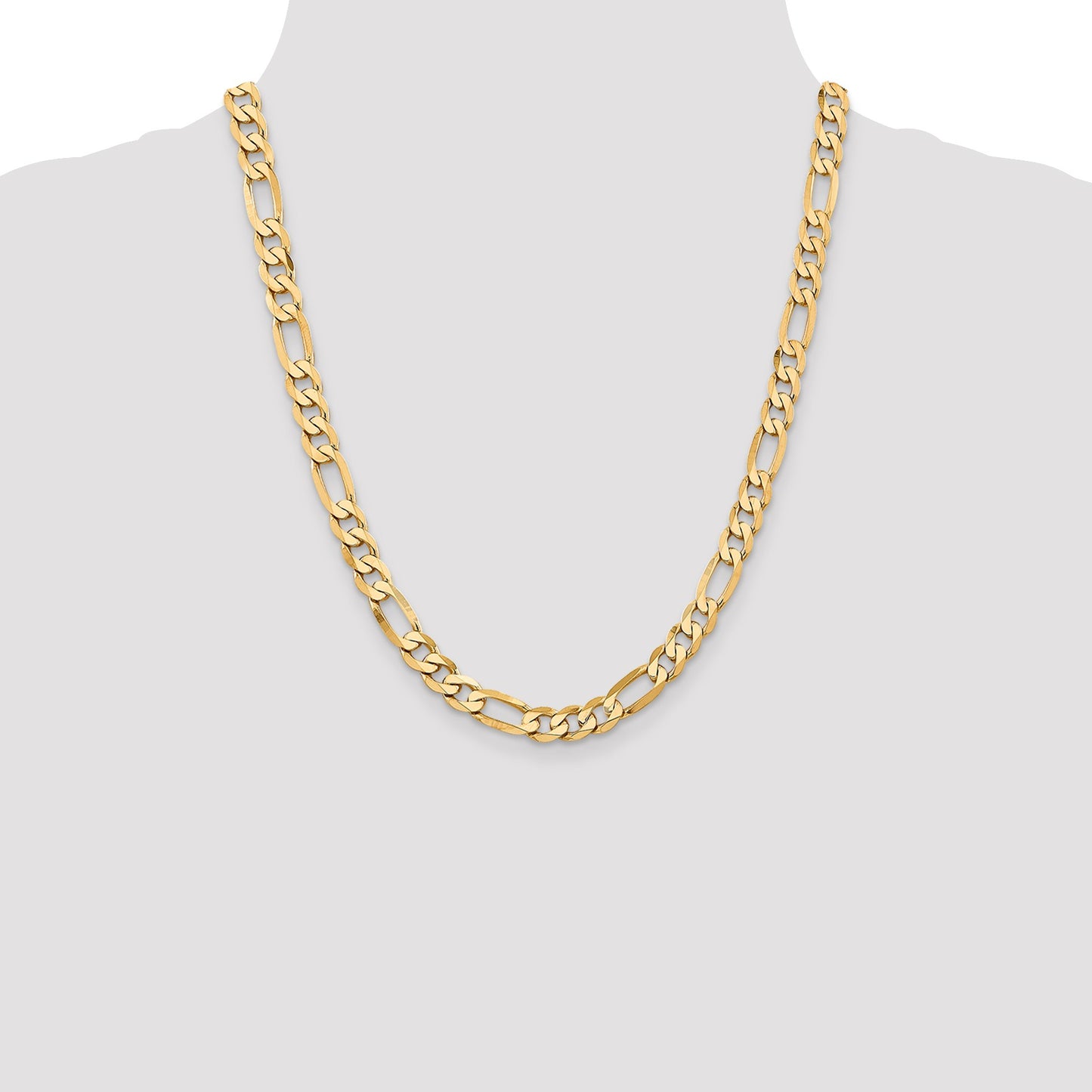 14K 22 inch 7.5mm Flat Figaro with Lobster Clasp Chain