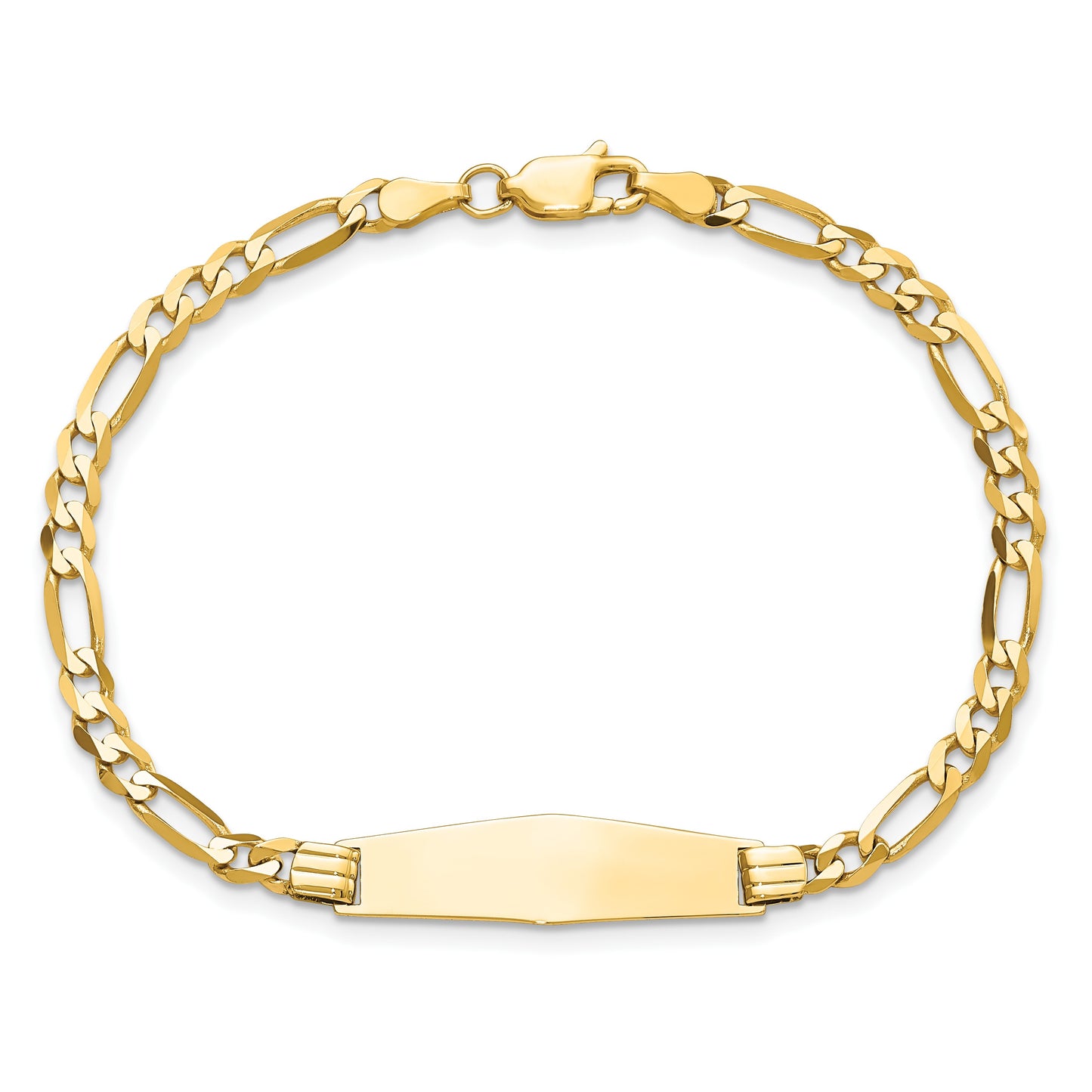 14k Polished Solid Chain/Solid Plate Figaro Link Soft Diamond Shape 24.5x7.3mm Plate 8 inch ID Bracelet