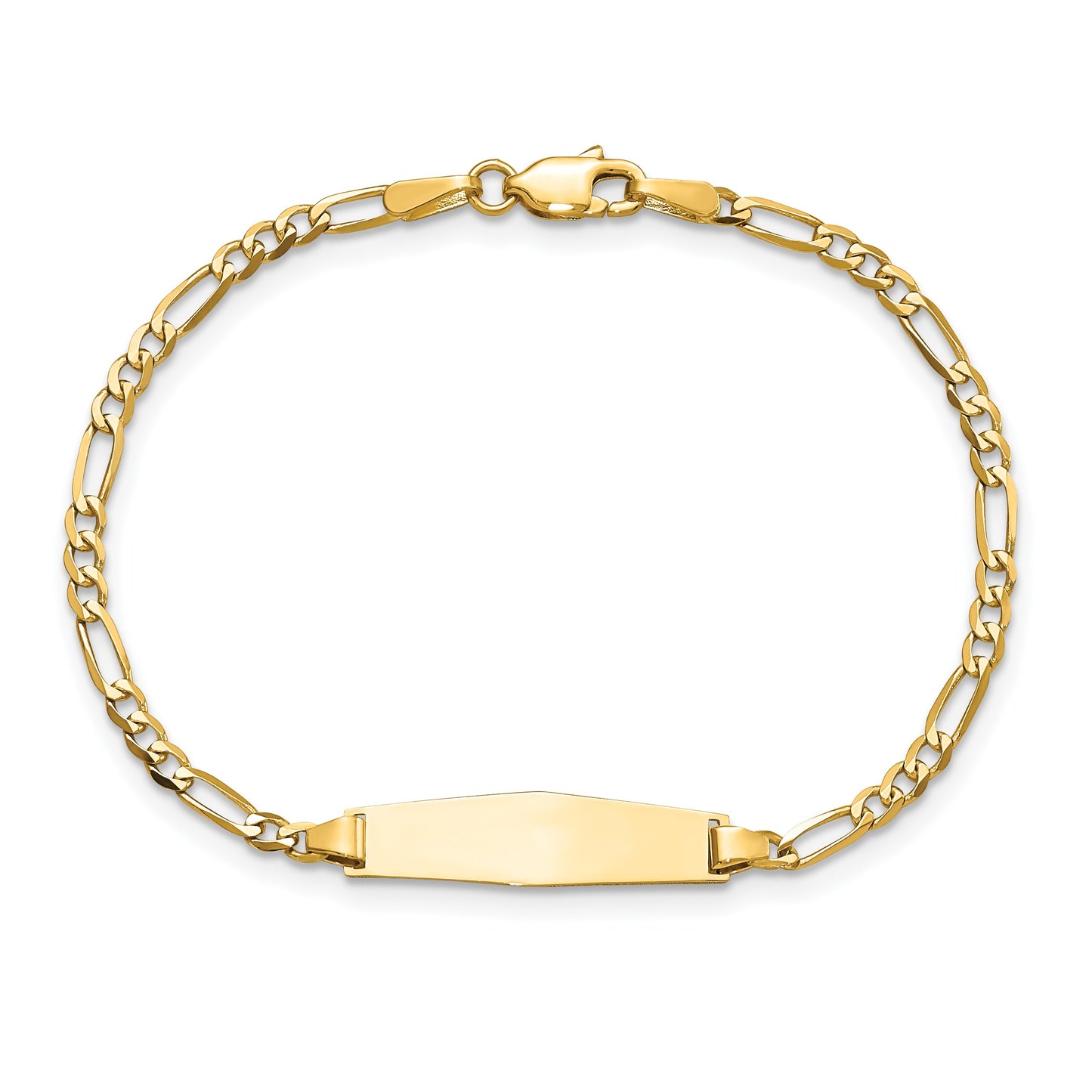 14k Polished Solid Chain/Solid Plate Figaro Link Soft Diamond Shape 19.5x5mm Plate 6 inch Baby/Child ID Bracelet