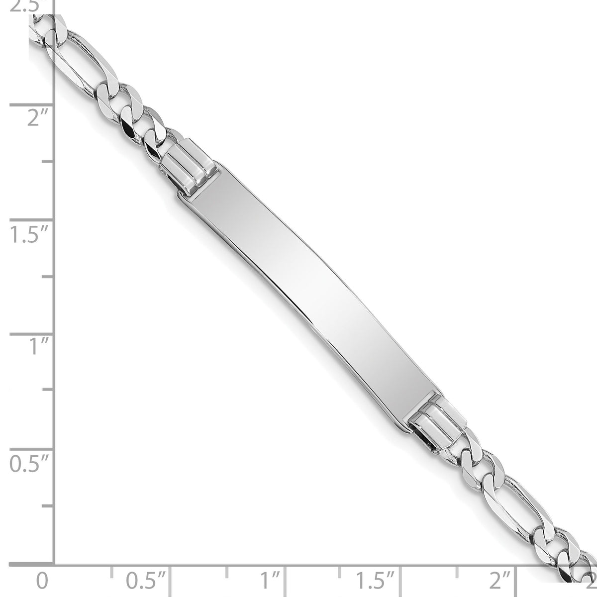 14k White Gold Polished Solid Chain/Solid Plate Figaro Link 33.5x6mm Plate 8 inch ID Bracelet