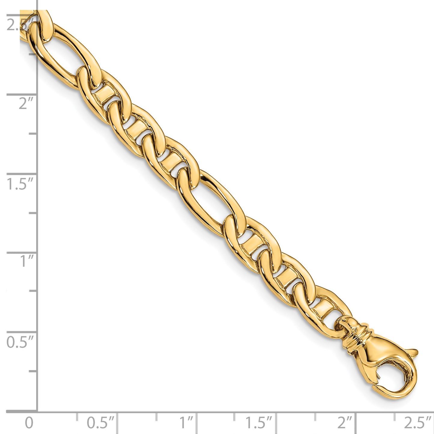 14K 8.25 inch 6.5mm Solid Hand Polished Fancy Flat Anchor Link with Fancy Lobster Clasp Bracelet