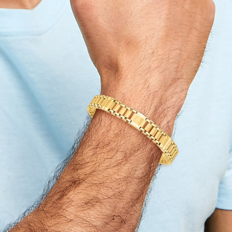 14k Satin and Polished 12mm Fancy Link 8.5 inch Mens Bracelet