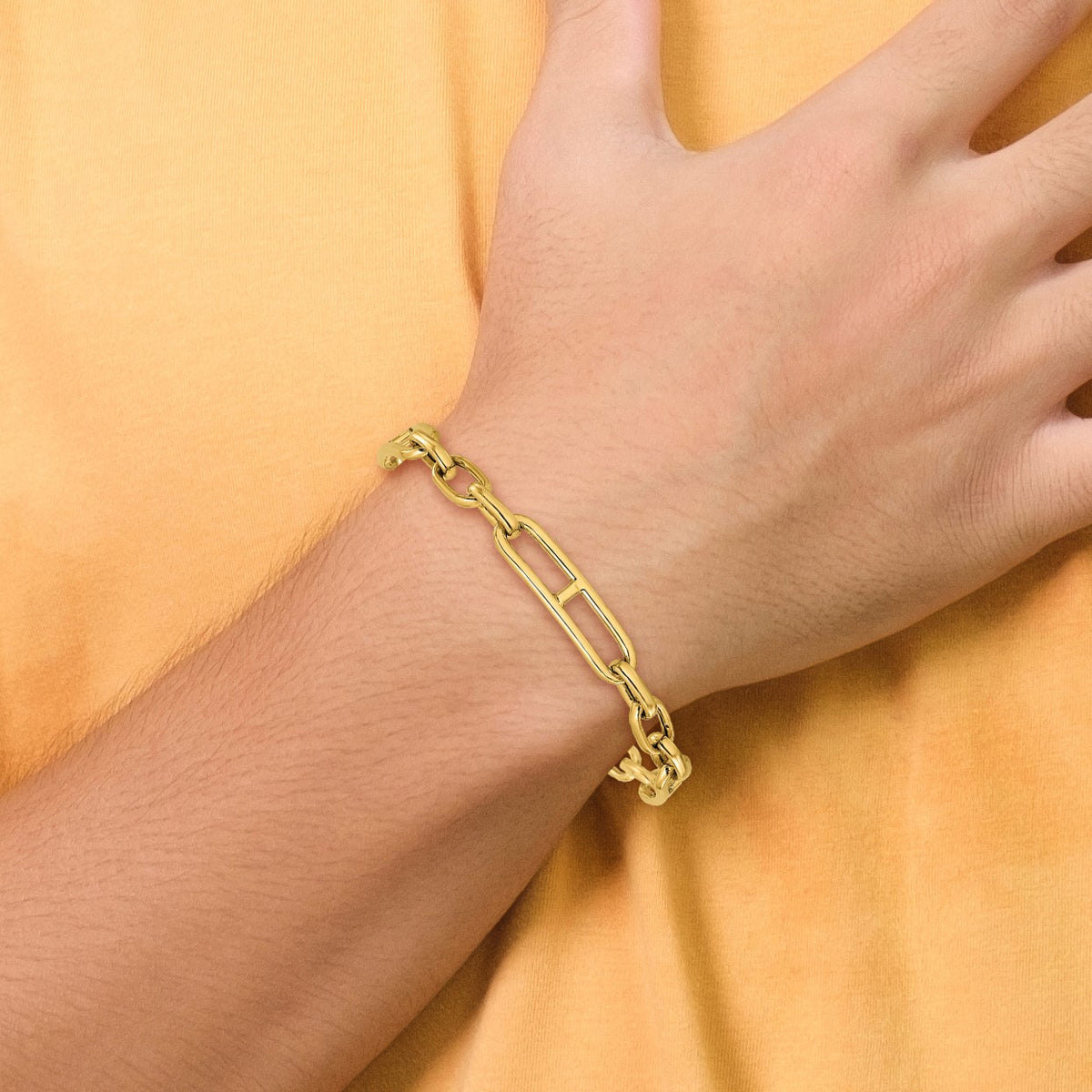 14K Polished 7.4mm Fancy Open Link Cable 8 inch Bracelet