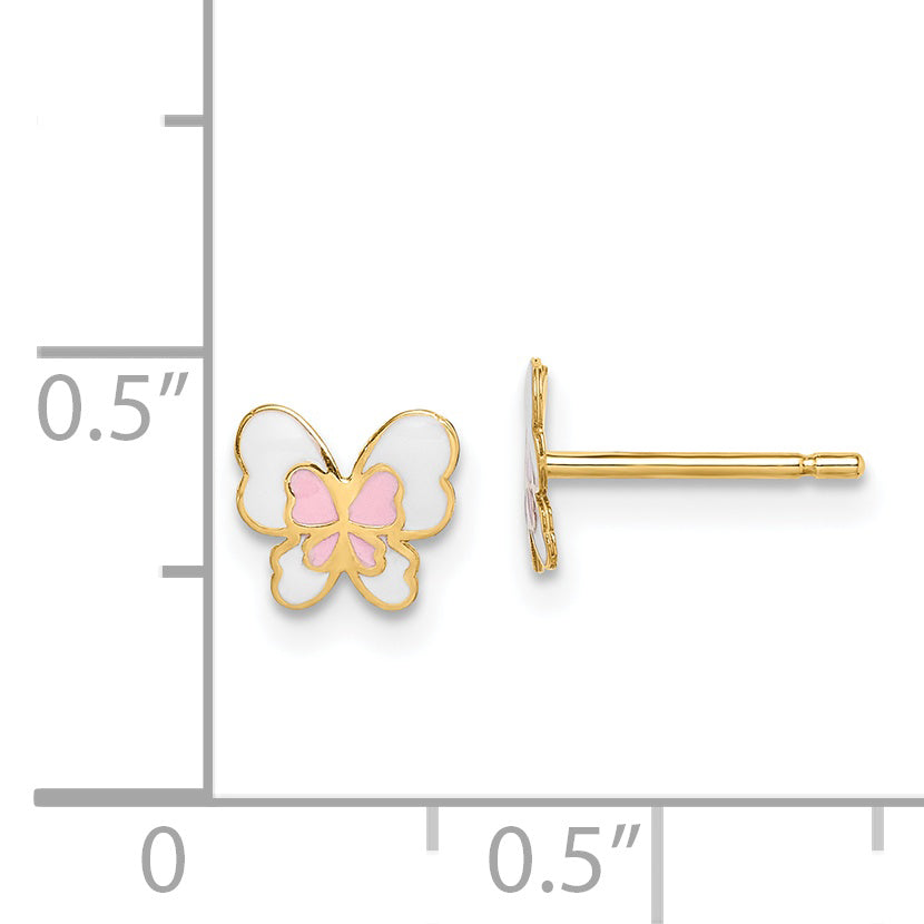 14k Madi K Pink and White Enamel Butterfly Childrens Post Earrings