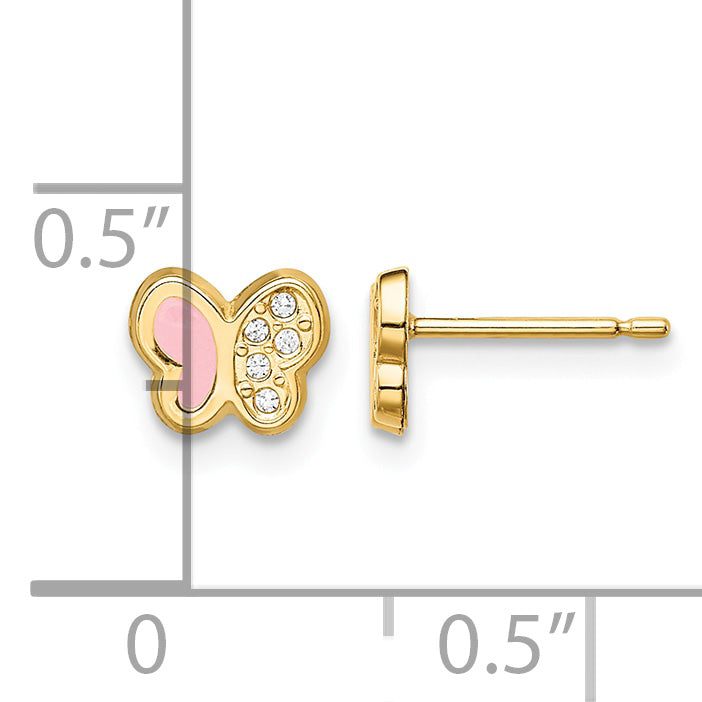 14k Madi K CZ and Pink Enamel Butterfly Childrens Post Earrings