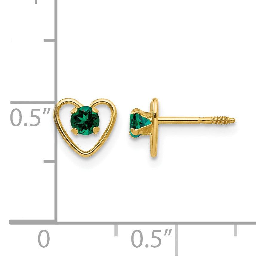 14k Madi K 3mm Round Lab Created Emerald Birthstone Heart Screwback Post Earrings