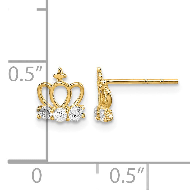 14k Madi K CZ Crown Childrens Post Earrings
