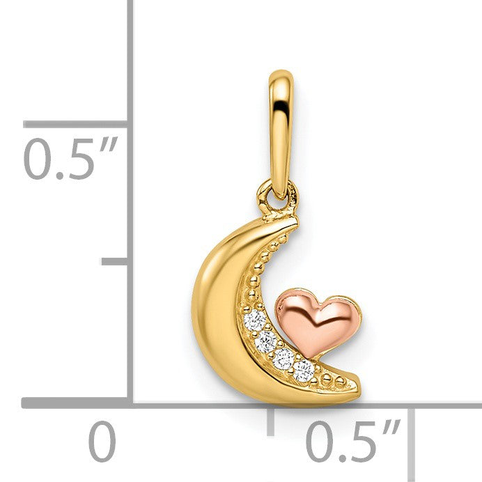 14k Two-tone Madi K CZ Moon with Heart Childrens Pendant