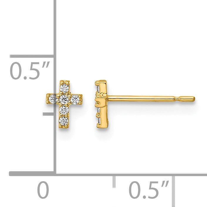 14k Madi K CZ Cross Childrens Post Earrings
