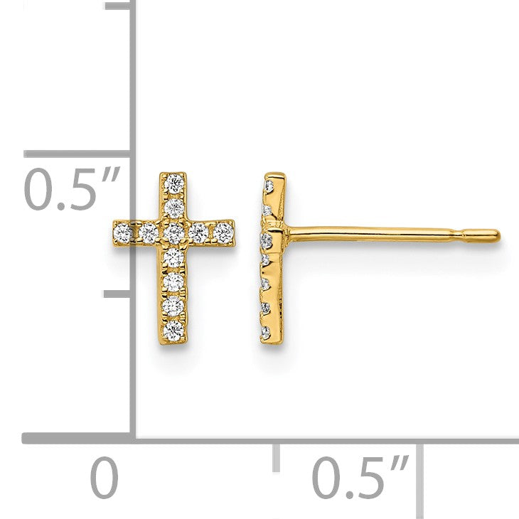 14k Madi K CZ Cross Childrens Post Earrings