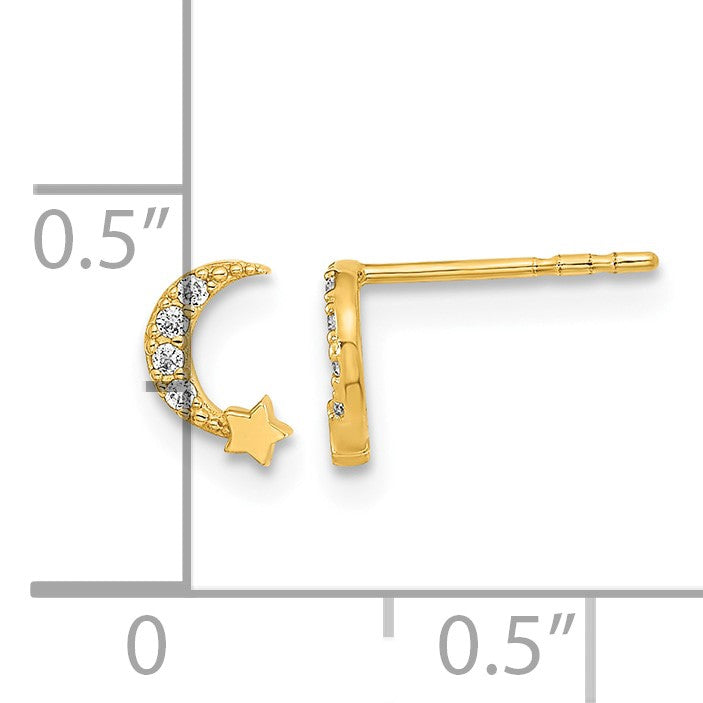 14K Madi K Polished Moon and Star CZ Childrens Post Earrings