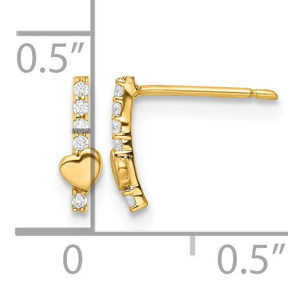 14k Madi K Polished Line of CZs and Heart Childrens Post Earrings